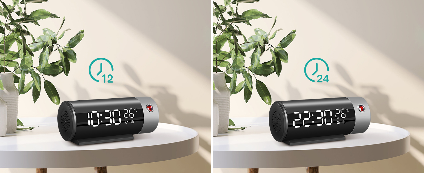 zerotop Projection Alarm Clock, 180° Rotatable Digital Alarm Clocks