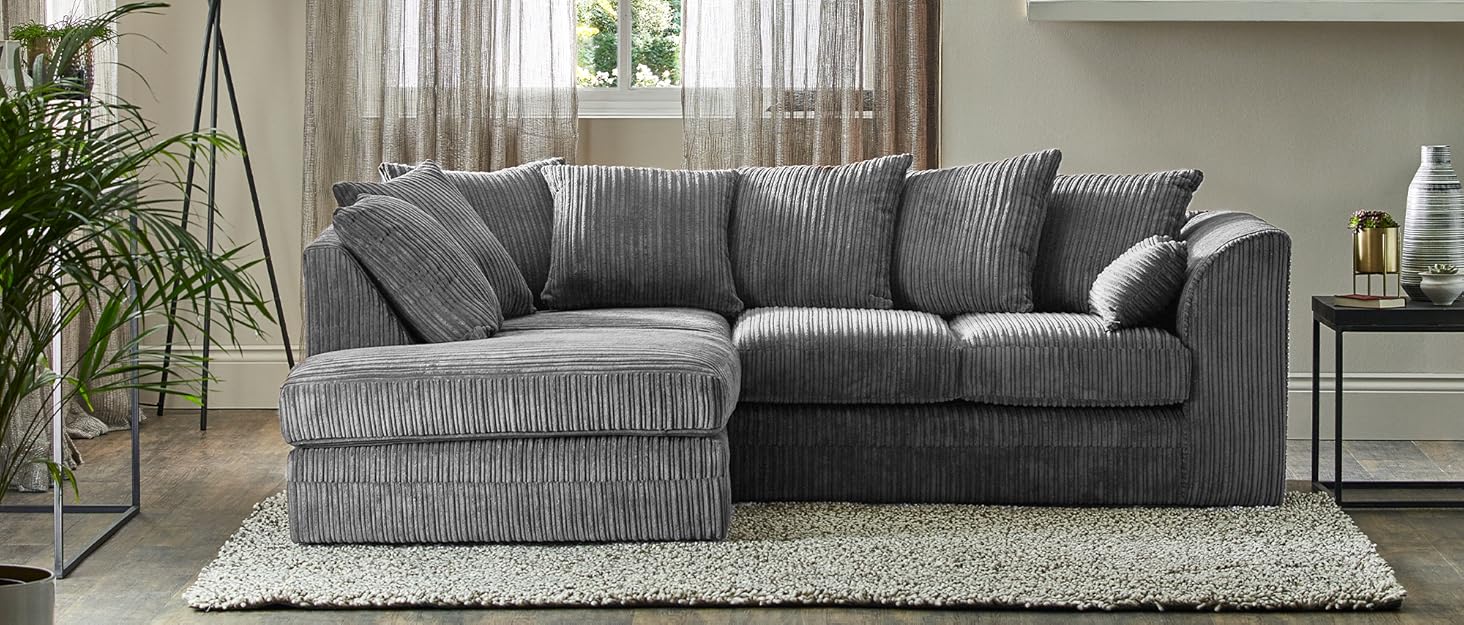 New Luca Black and Grey Fabric and Leather Corner sofa 34 Seater