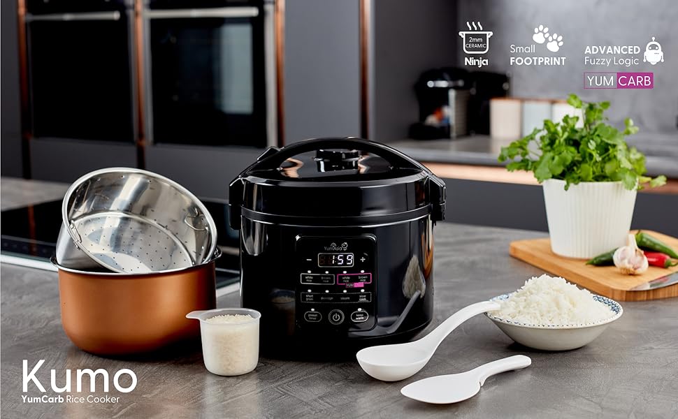 Yum Asia Kumo YumCarb Rice Cooker with Ceramic Bowl and Advanced Fuzzy