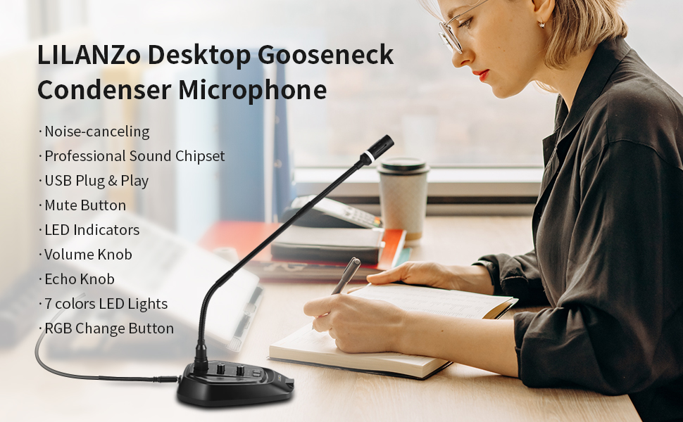 LILANZo USB Microphone, Desktop Condenser Laptop Mic, Mute