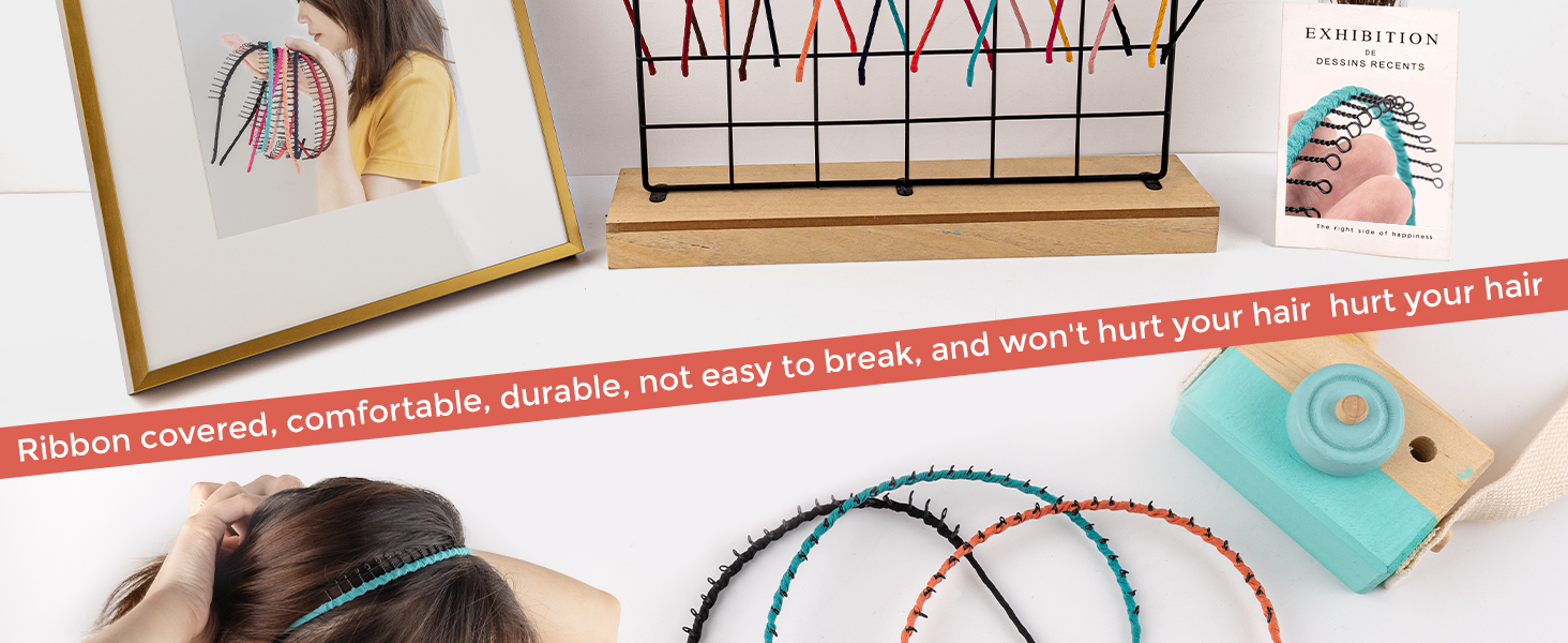 Framendino, 10 Pack Ribbon Wrapped Metal Headbands with