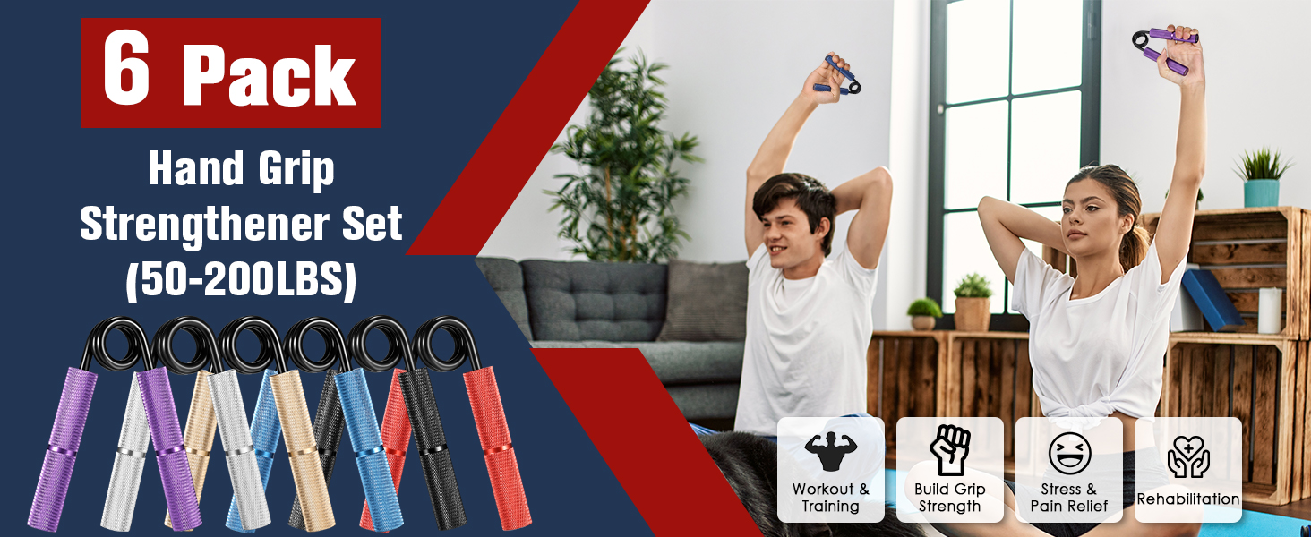 Hozzen Grip Strength Trainer, 6 Pack Grip Strength Trainer Set (50