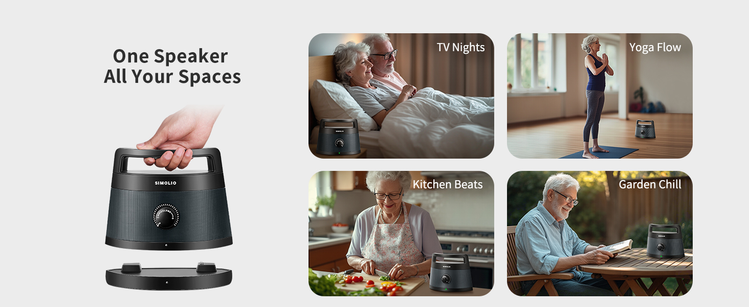SIMOLIO 621D Plus Wireless Speakers for TV for Seniors - Bluetooth TV Speakers for Hard of Hearing, Elderly, 3 EQ Modes, Dialog Enhancer, Portable Speaker for TVs, 164ft Range, Bluetooth Connectivity