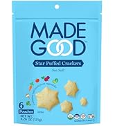 MadeGood Star Puffed Crackers, Sea Salt, 6 Bags (4.26oz Each) Gluten Free Crackers