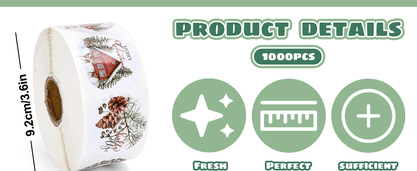 1000Pcs Christmas Stickers 1.5Inch Assorted Plants Round Stickers