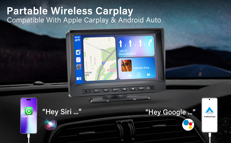 Portable Car Stereo for Apple Carplay Wireless Android Auto