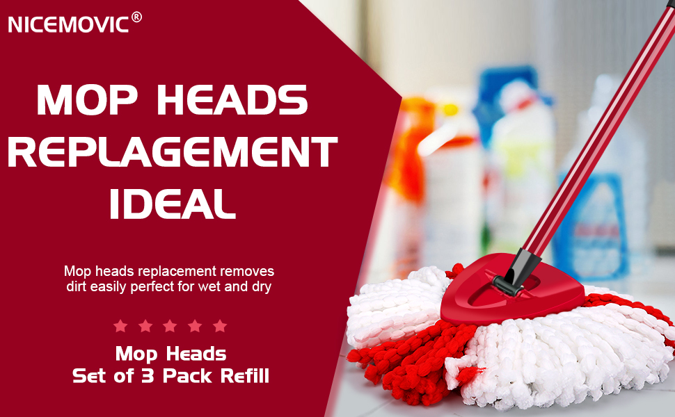 3 Pack Mop Replacement Heads, Triangle Spin Reusable Mop Heads