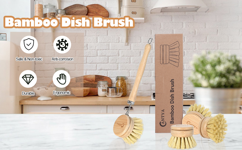 brush dish scrub kitchen dishes scrubber bamboo cleaning brushes set handle vegetable