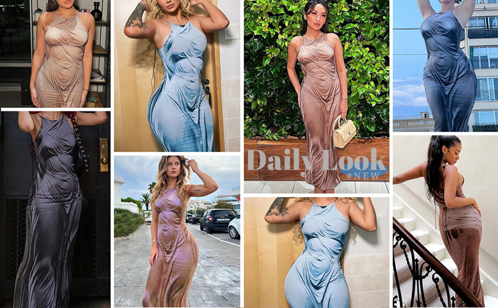 Women Summer Maxi Dress Backless Bodycon Dresses 3D Print Spaghetti Strap Long Dress