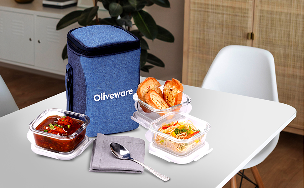 Buy SOPLOLIVEWARE Eathen Glass Lunch Box with Steel Spoon & Napkin