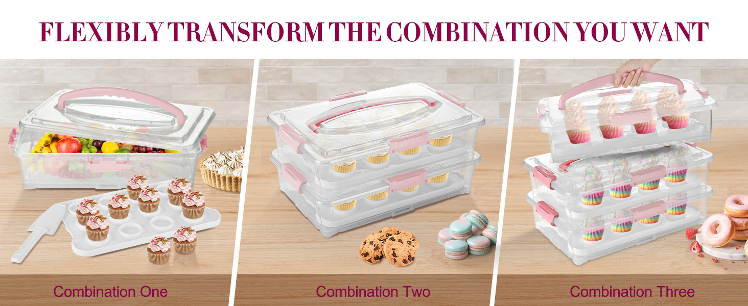 ARC 3tiers Cupcake Carrier (Pink) Cupcake Holder and