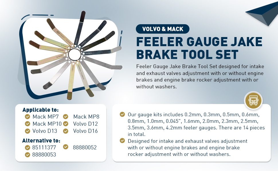 Oni Tools Feeler Gauge Jake Brake Tool Set for Volvo & Mack MP7 MP8 MP10 D12 D13 D16