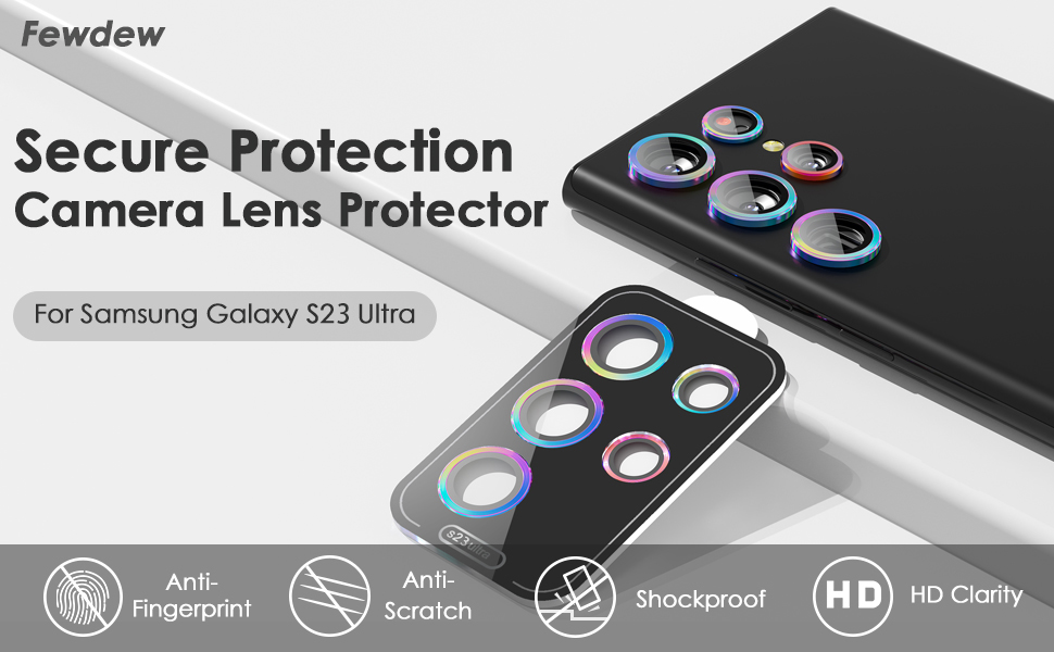 Fewdew for Samsung Galaxy S23 Ultra Camera Lens Protector, 9H Tempered