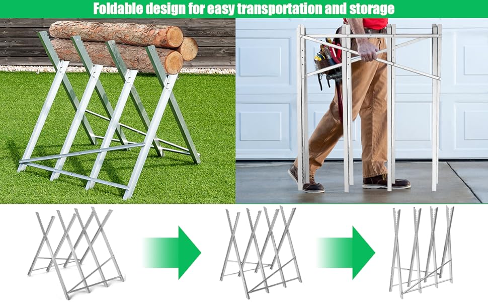 Assembly instruction diagram showing steps to fold and set up a metal frame structure with X-pattern supports.