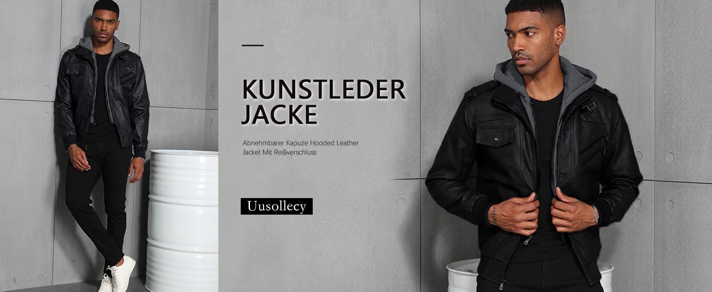 Uusollecy Lederjacke Herren Kunstlederjacke Mit Abnehmbare Kapuze