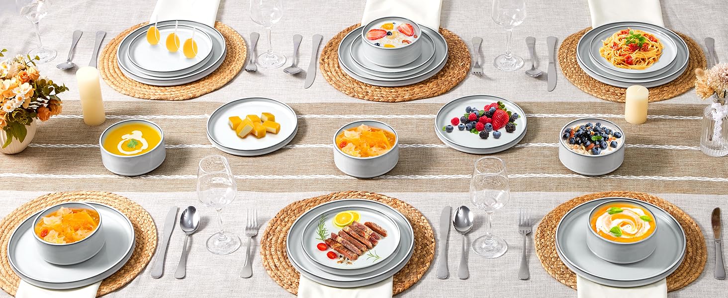 18 Piece Stoneware Ceramic Dinner Plates and Bowls