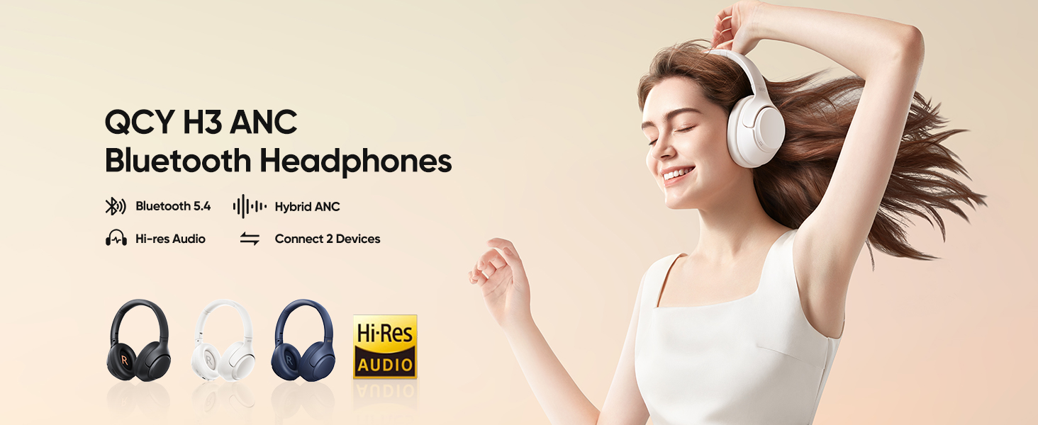 QCY H3 ANC Bluetooth Headphones Over Ear, Active Noise Cancelling