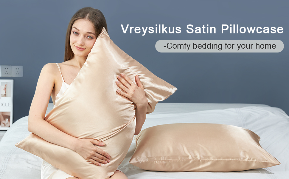 Vreysilkus Satin Silk Pillowcase for Hair and Skin 2 Pack