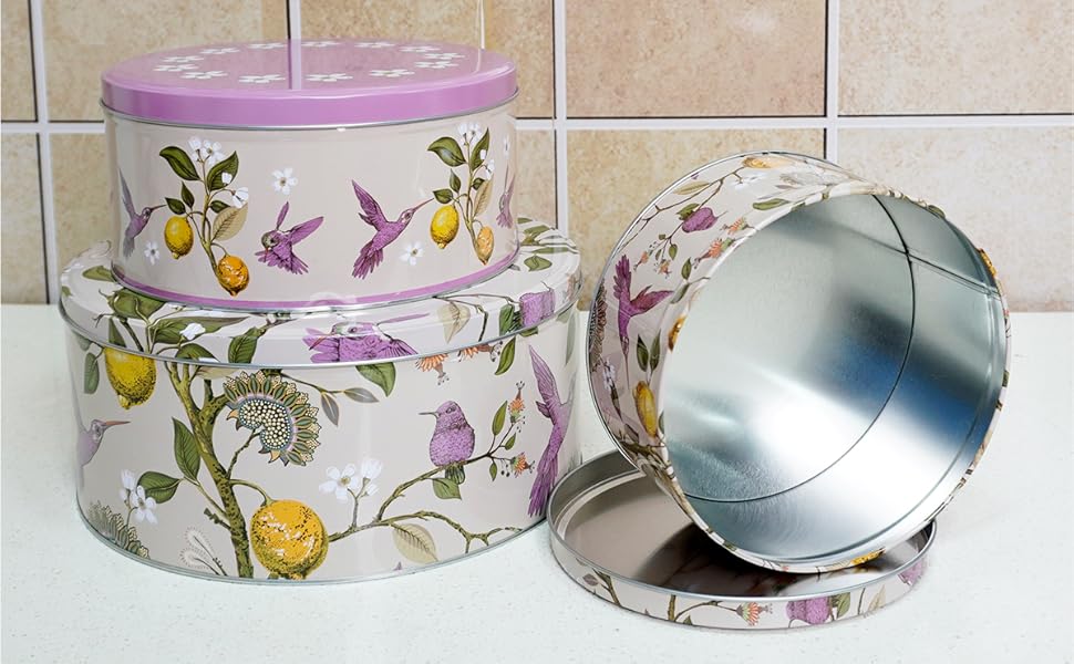 Set of 3 Round Nesting Cake Storage Tins airtight baking round large