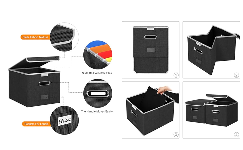 Forlogic File Box Organizer with lid, Collapsible Linen