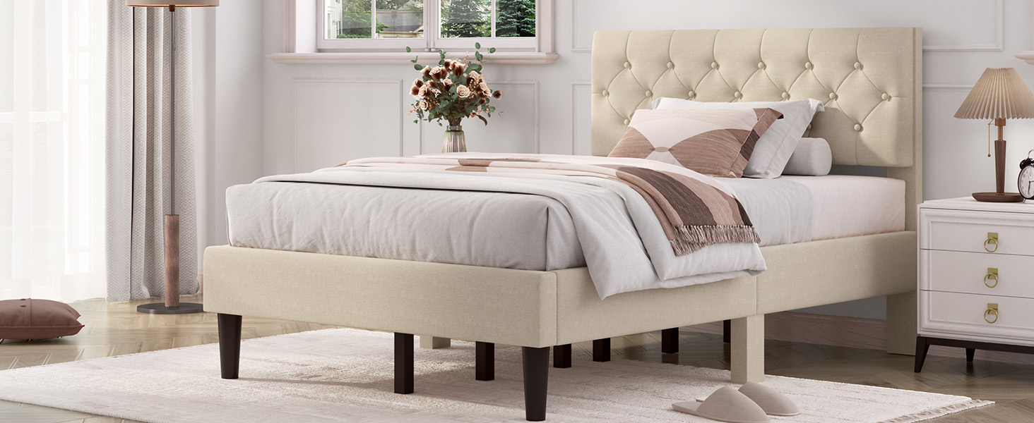 DlandHome Twin Size Platform Bed Frame with Fabric