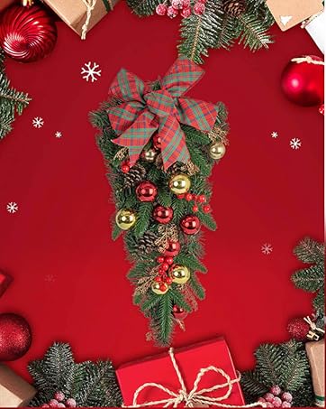 　Decorated Christmas Wreath Elegant Christmas Designer Wreath for Front Door, Burgundy and