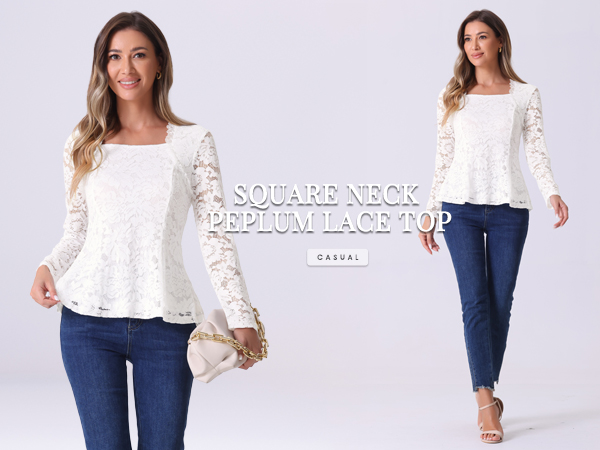 Allegra K Lace Tops for Women's Square Neck Long Sleeve