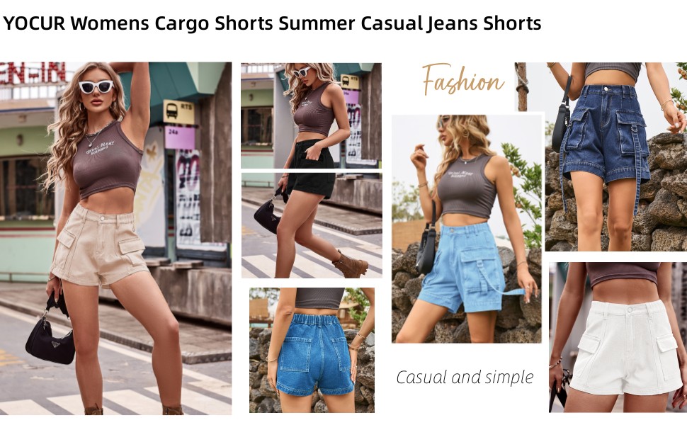 YOCUR Zip Up Button Jean Shorts for Women Casual Baggy Jean