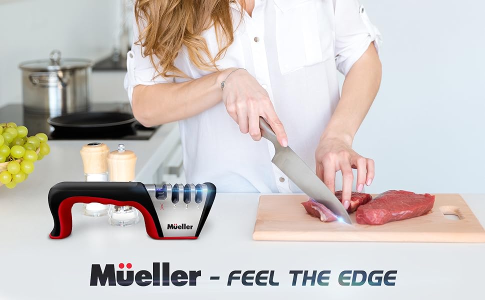 Mueller 4in1, 4Stage Best Knife Sharpener for Hunting, Heavy Duty