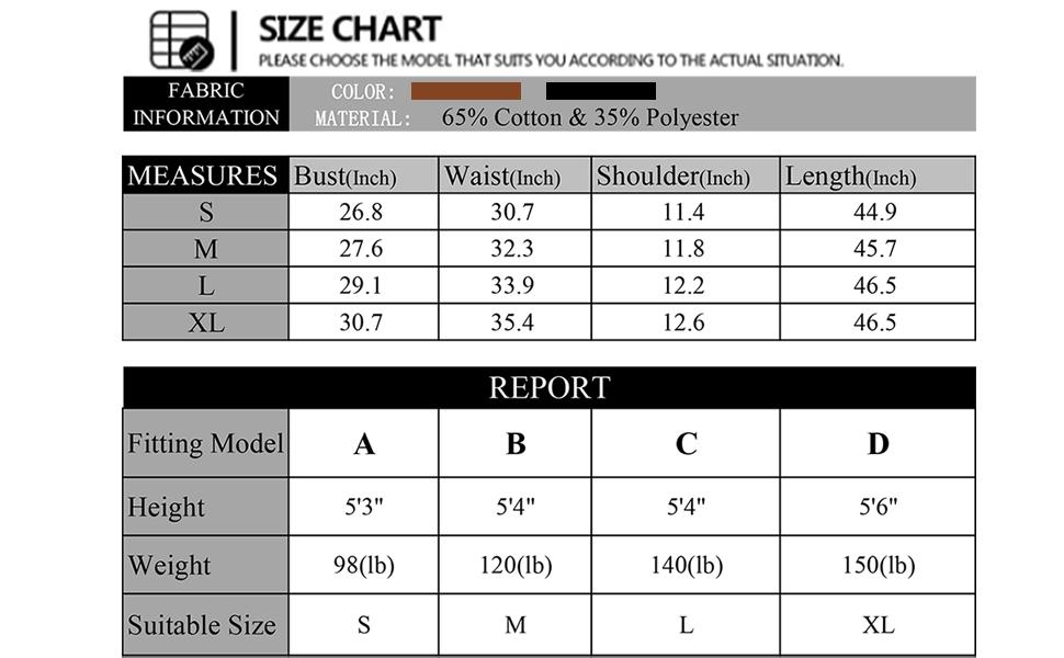 The Size Chart of the Long Summer Dress