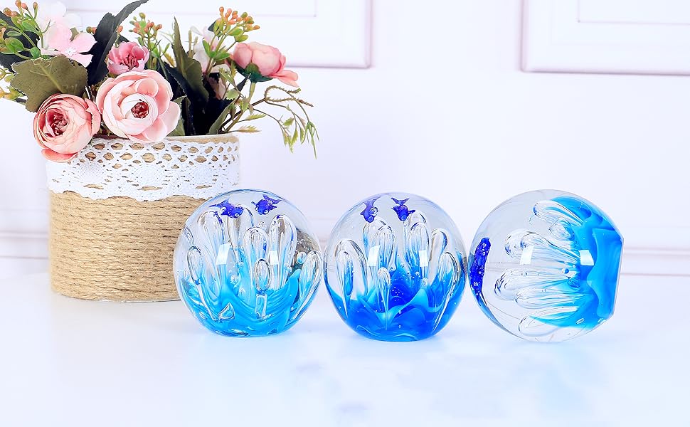 Amazon.co.jp: 手吹きガラスサンゴ置物ボール、文鎮ガラスボール