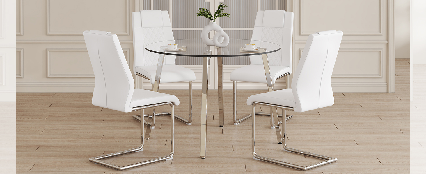 DCTPAY Glass Dining Table Set for 6, Modern 7Piece Round