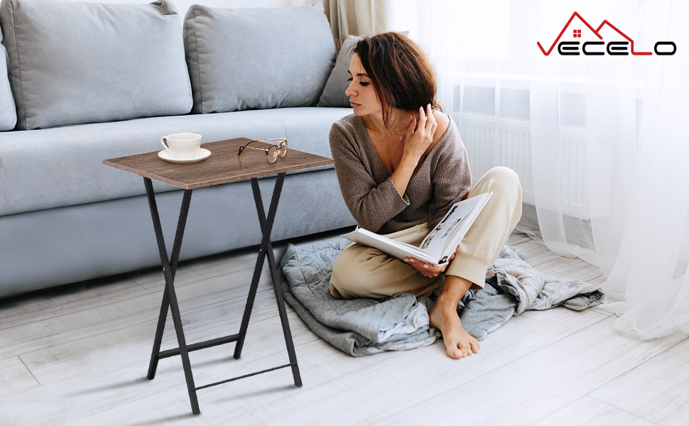 VECELO Folding Table,TV Trays for Eating Set of 2 with Cup