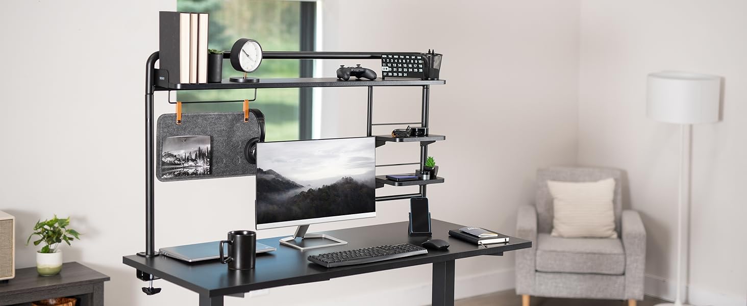 VIVO Clampon 50 inch Desktop Shelving System for Sit Stand