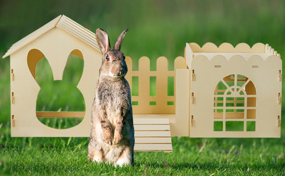 WUWEOT Large Rabbit Castle, Wooden Bunny Houses and Hideouts, Luxurious Small