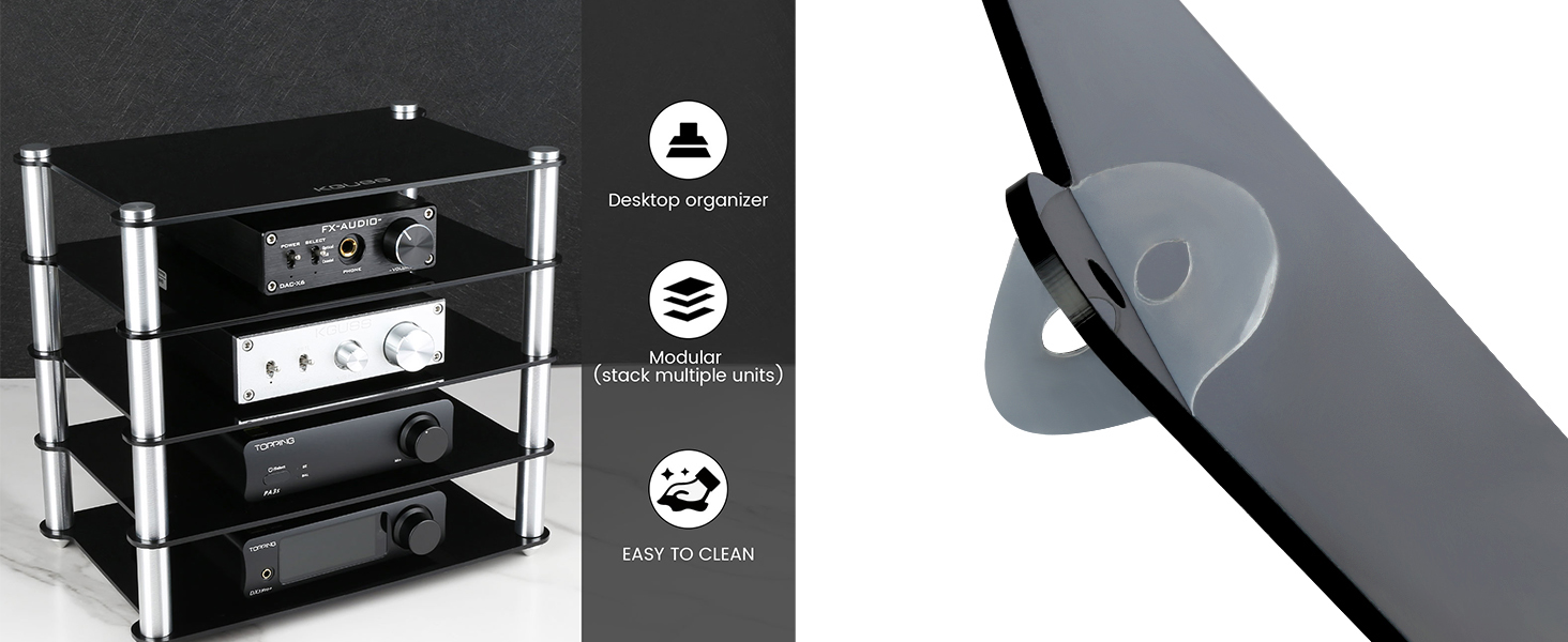KGUSS Mini Audio Component Rack Black Acrylic 2Layer Rack