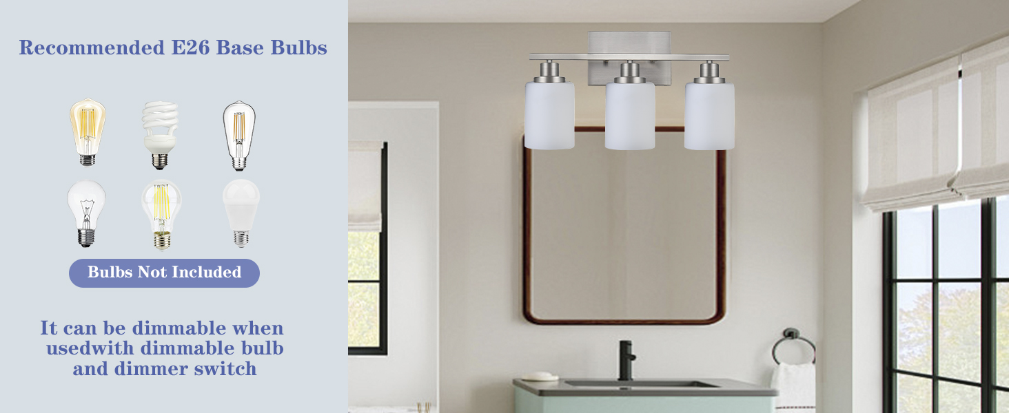 Wanluce 3Light Bathroom Vanity Light Brushed Nickel Bathroom Lighting