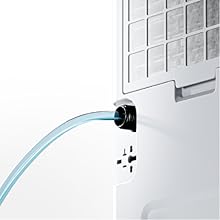 a laptop with a blue cable connected to it