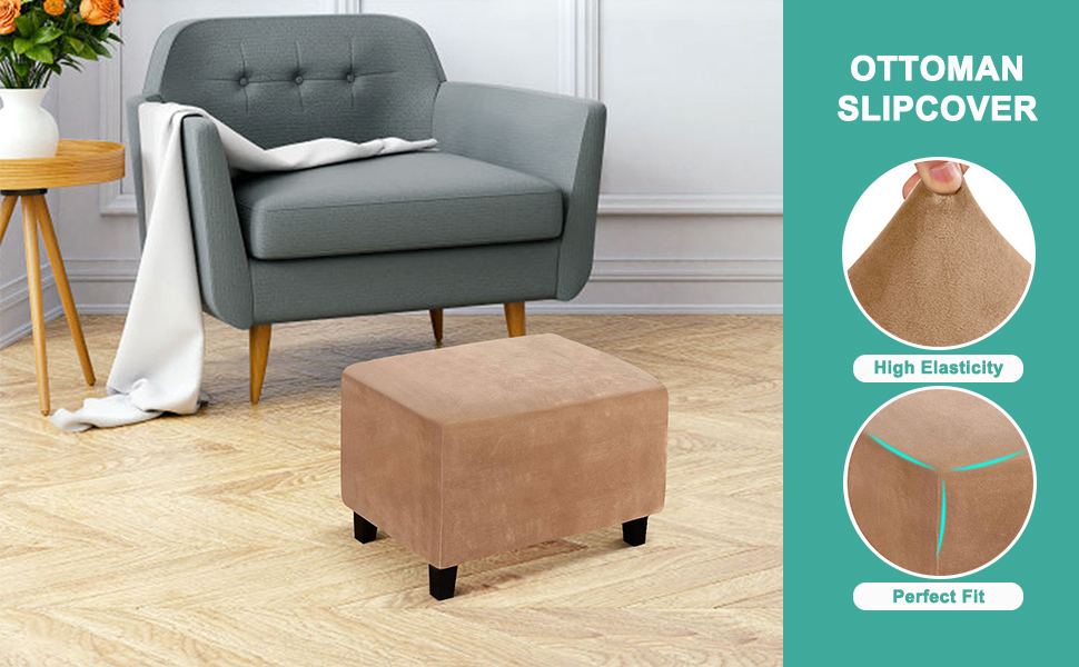 Velvet Ottoman Cover, Stretch Footstools Covers, Plush Foot