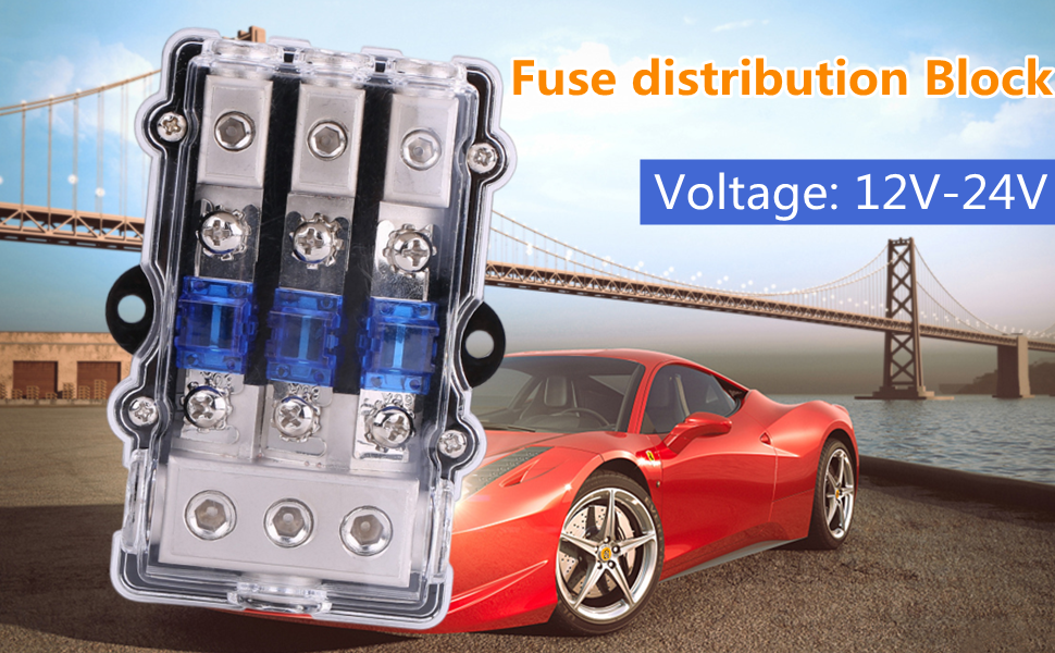 Qiilu Blade Fuse Holder, Car Audio Distribution Fuse Block with Ground