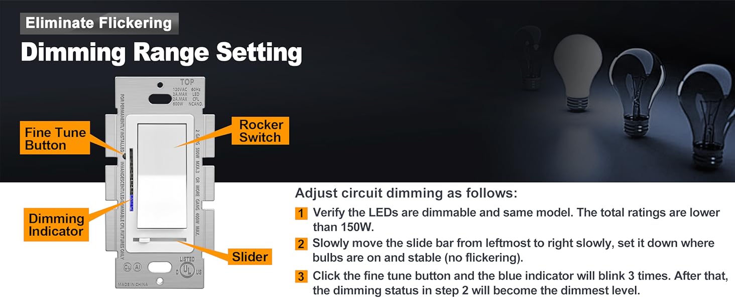 [10 Pack] BESTTEN Digital Dimmer Switch with LED Indicator, Single Pole or 3Way, Suit for