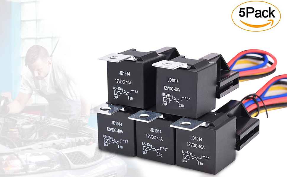 CyanHall 5 Pack 30/40A AMP SPDT Relays 12V 5Prong Harness Socket with