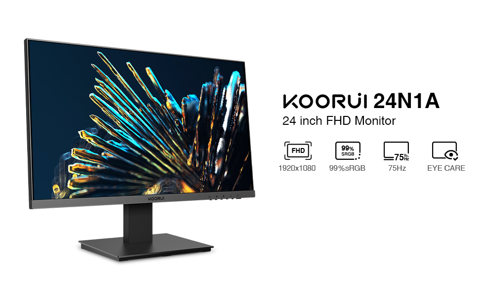 KOORUI 24 Inch FHD (1920 x 1080p) Computer Monitor, 100Hz, VA, 5ms