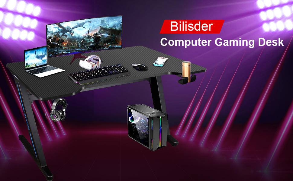 Bilisder Computer Gaming Desk with LED Light 100 * 60cm Home Office