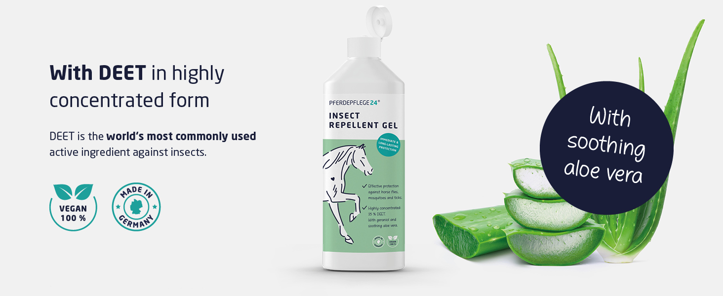PFERDEPFLEGE24 Horse Fly gel & Insect repellent for horses 500ml DEET Especially for the head