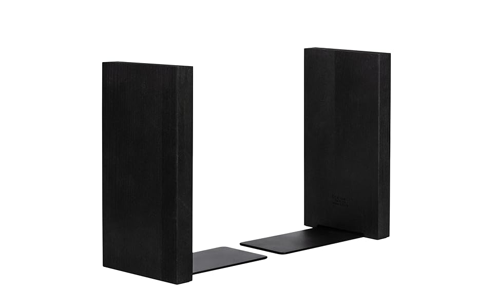 SHELLMARK Wood Black Book Ends, Home Office Bookends, Heavy
