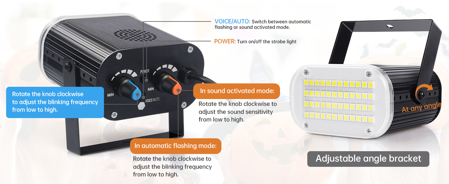 Luditek 2Pack Mini Halloween White LED Strobe Light, Sound Activated 48 LED Flash