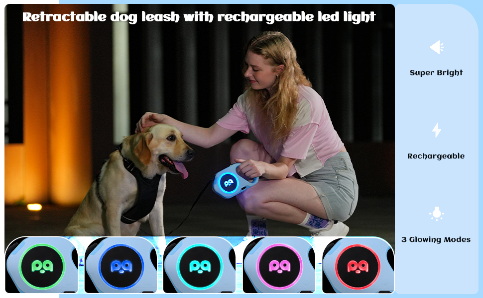 Retractable Dog Leash with Light Rechargeable LED