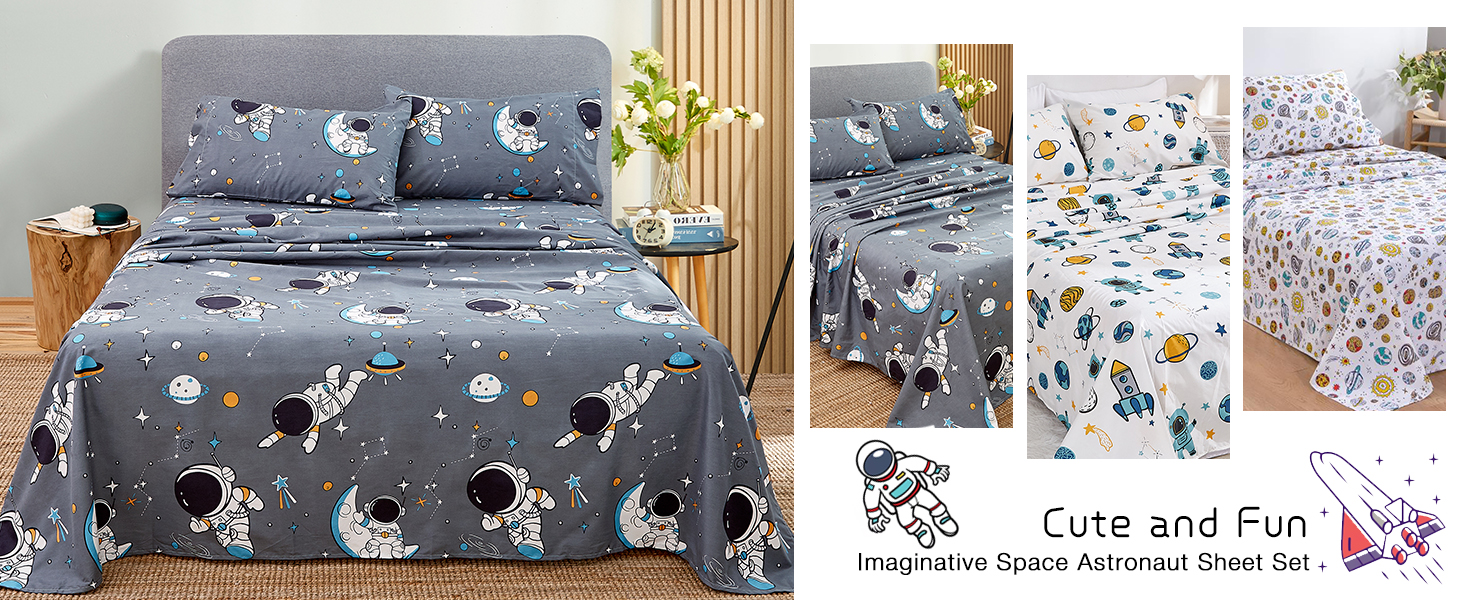 黒い子供用シーツ 宇宙飛行士