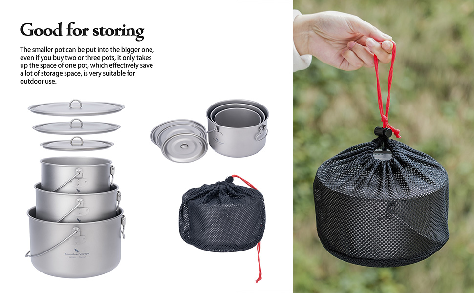 Outdoor Titanium Pot with Lid Camping Hanging Cookware Hiking Picnic Ultralight Bowl Tableware